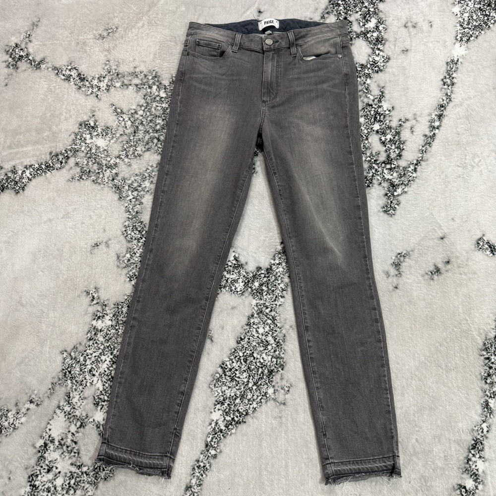 Paige Hoxton Ankle Peg Jeans Womens Size 30 Gray Skinny Raw Frayed Hem Stretch